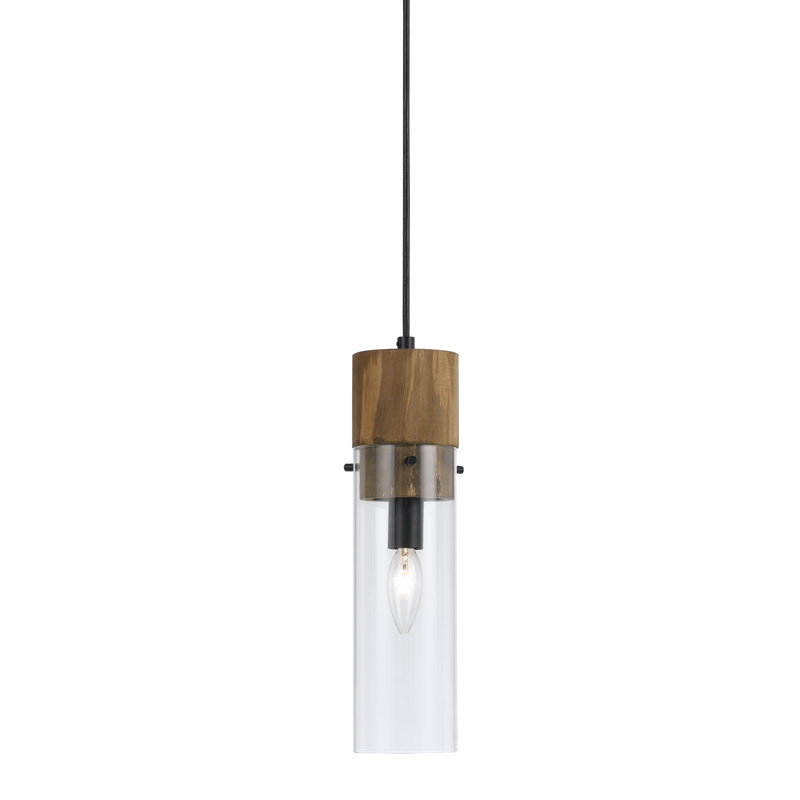Mini Glass and Natural Wood Single Pendant Light