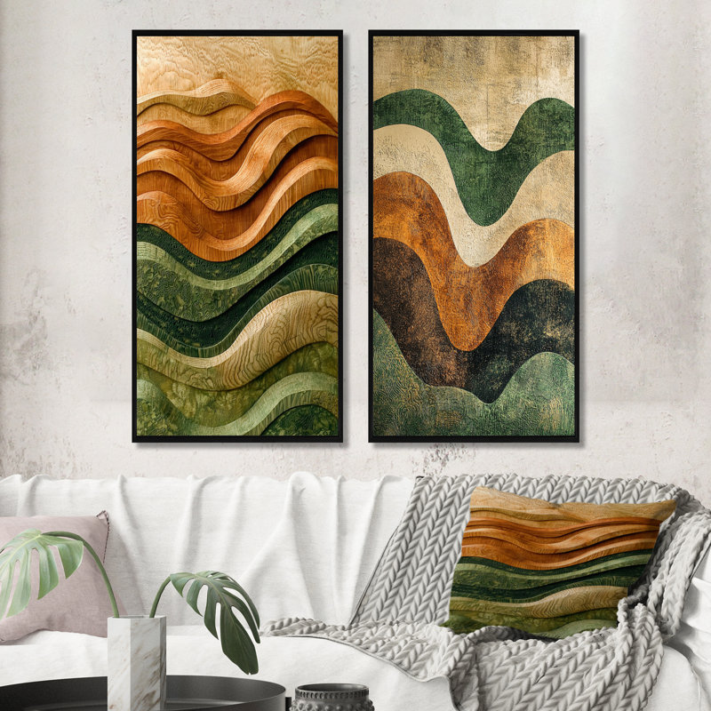 «Green Ploughed Earth Abstract Landscape I - Farmhouse Wall Art», ensemble de 2 pièces, H 32 po x l 32 po