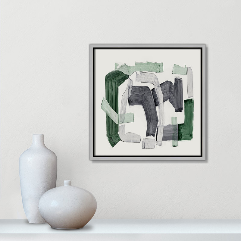 Formes d'émeraude - reproduction carrée par Casa Fine Arts, Toile argentée avec cadre flottant, Pas de tapis