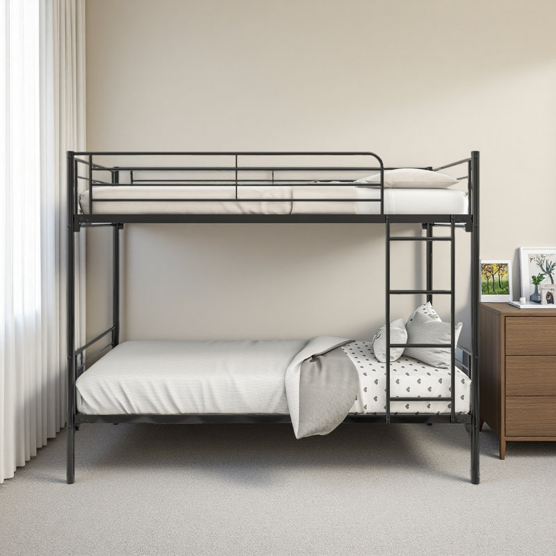 Twin Over Twin Bunk Bed, Metal Frame With Ladder, Black