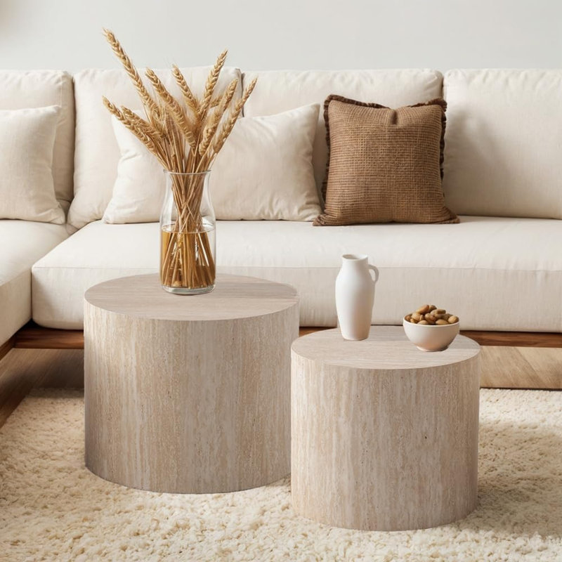 Solid Wood Top End Table, Travertin