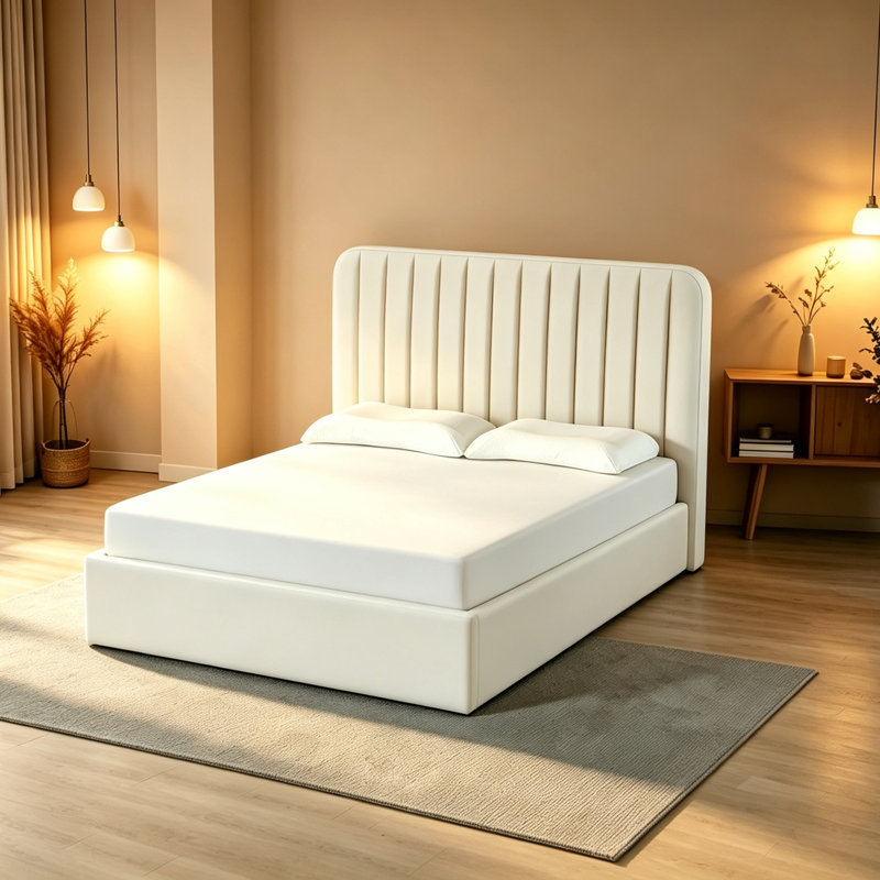 Upholstered Ottoman Storage Bed, Beige, Double (4'6)