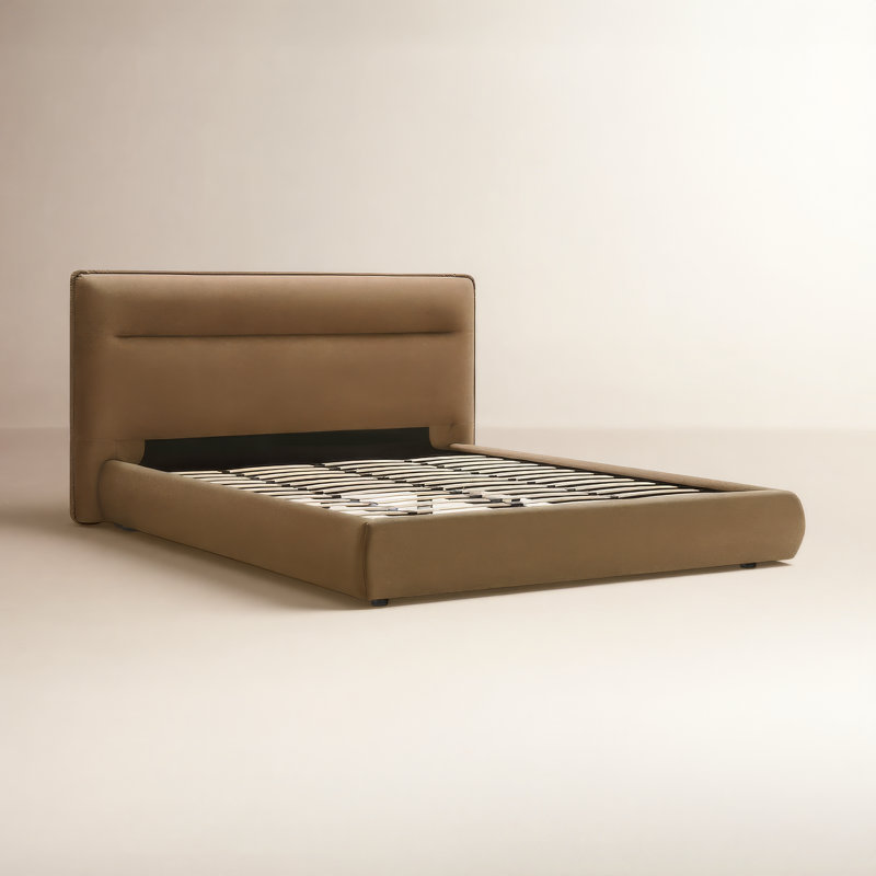Micah Upholstered Platform Bed, King, Brown