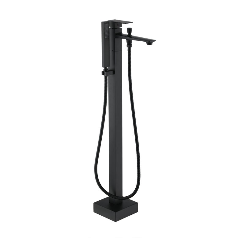 Single Handle Free Standing Bathtub Faucet with Diverter and Handshower, Matte Black
