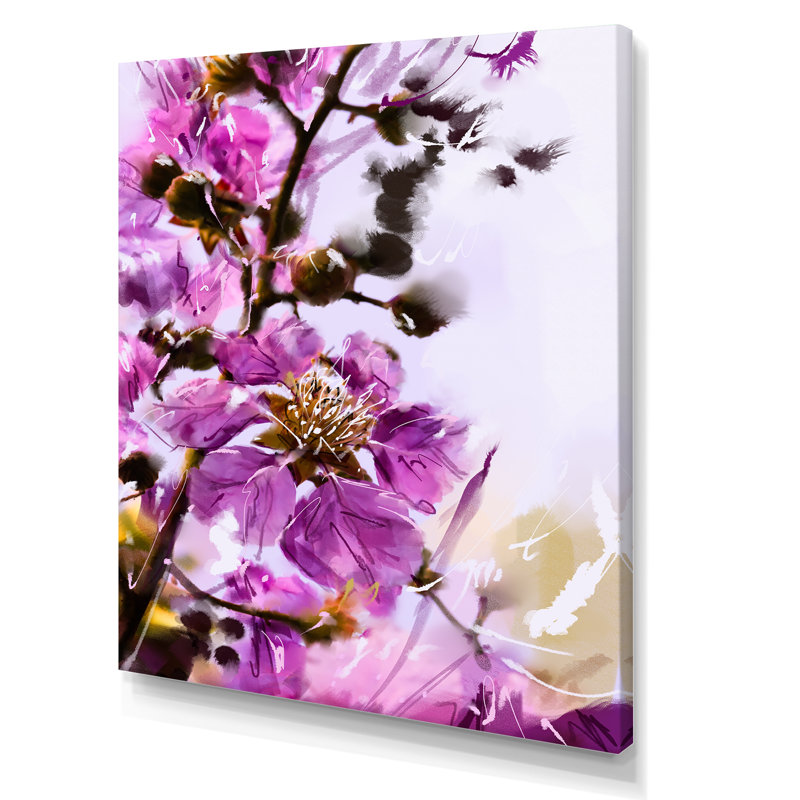 Fleurs mauves II - Peinture, H 32 po x l 16 po x P 1 po, Toile tendue