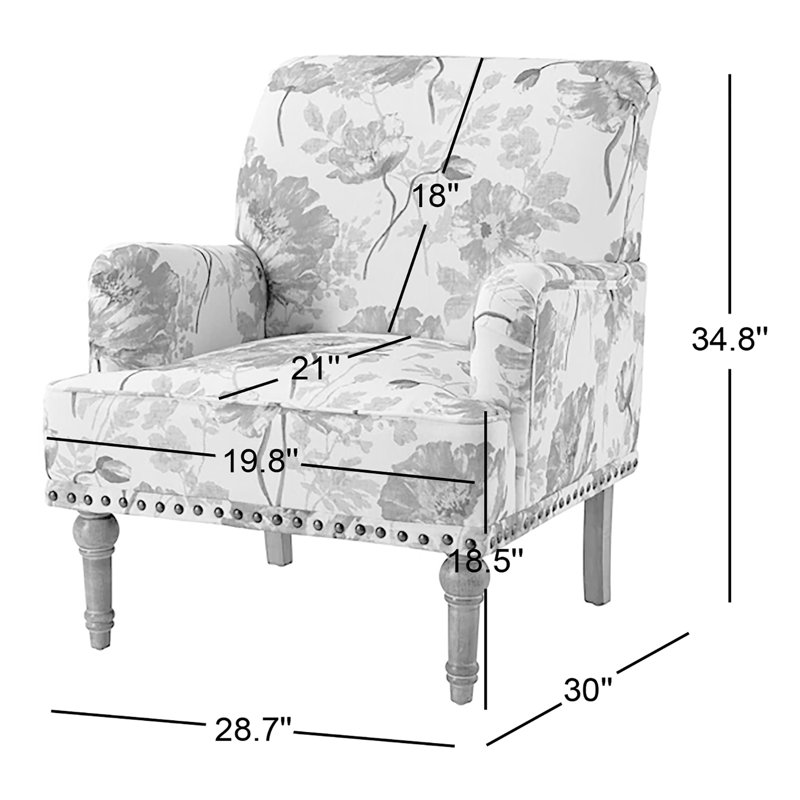 Antoan 28.7"W Floral-Print Upholstered Armchair, Red/Beige Polyester Blend