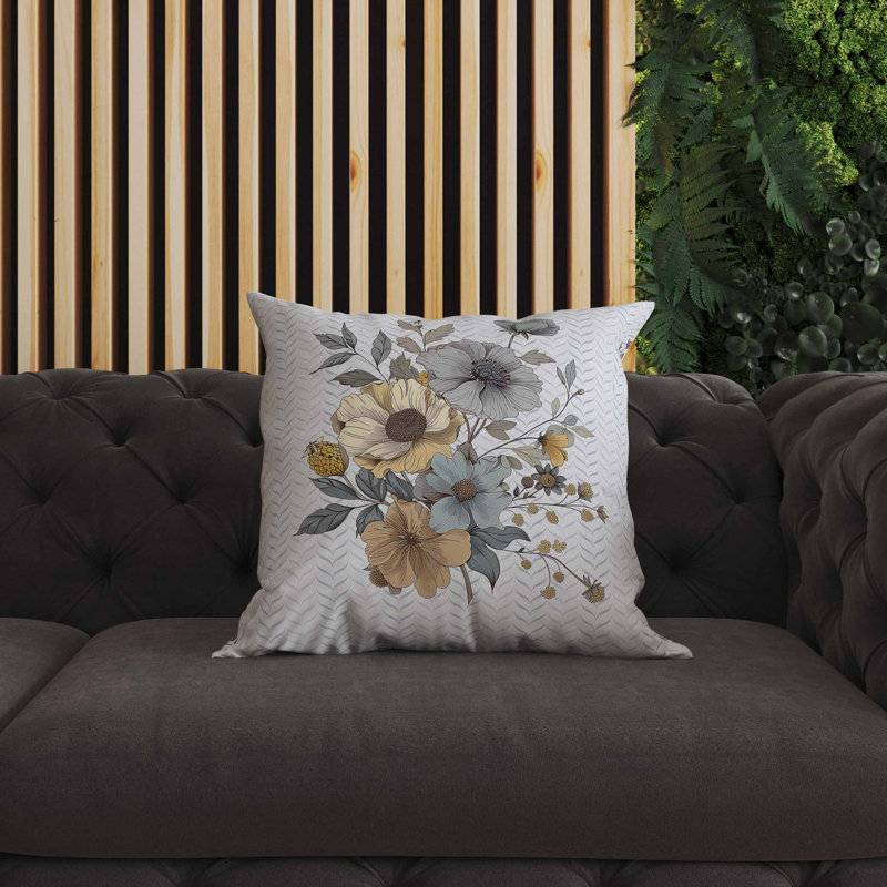Coussin intérieur / extérieur Misty Meadows, Bleu / argent, Carré 16 po
