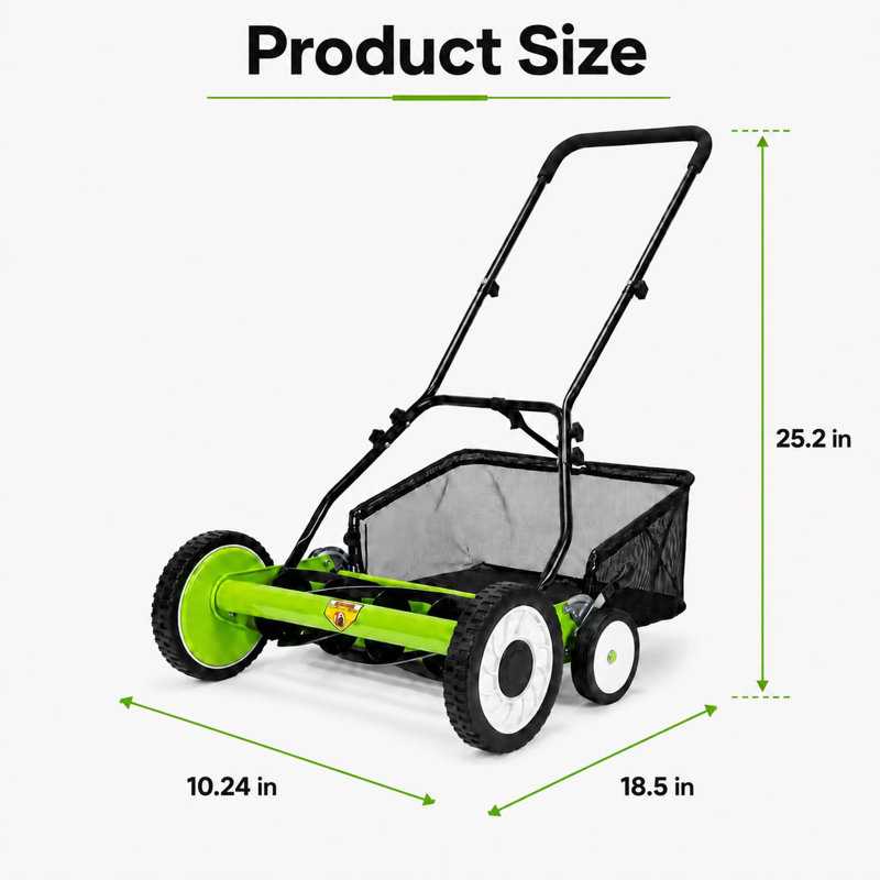Tondeuse à gazon manuelle à 4 roues - Lames en acier au carbone, poignée en ABS, coupe-herbe non électrique pour jardin et jardin