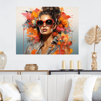 Tropica, lunettes de soleil, mode Mid-Century, portrait II - Illustration de mode, art mural en métal MT133973