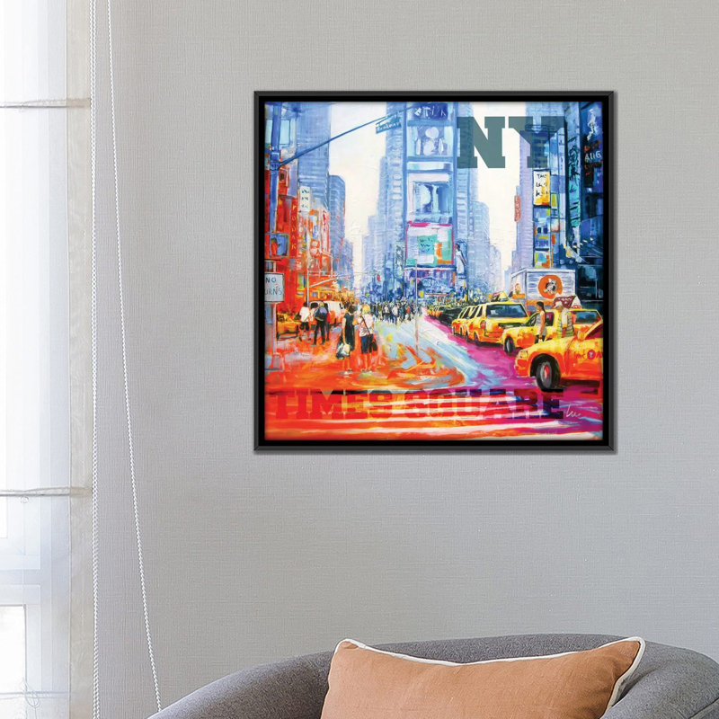 «NY Times Square», impression sur toile, H 18 po x l 18 po x P 1,5 po, Toile avec cadre noir, Pas de tapis