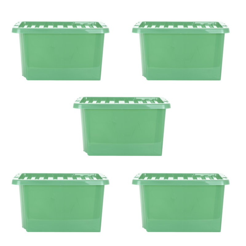 Wham Crystal 28L Plastic Storage Box Pack of 5 Tint Leprechaun green