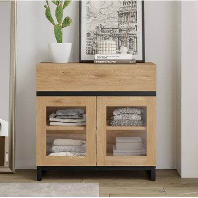 Modern Dresser With Glass Doors, Drawer, And Adjustable Shelf - Multifunctional Storage Cabinet For Living Room Or Bedroom