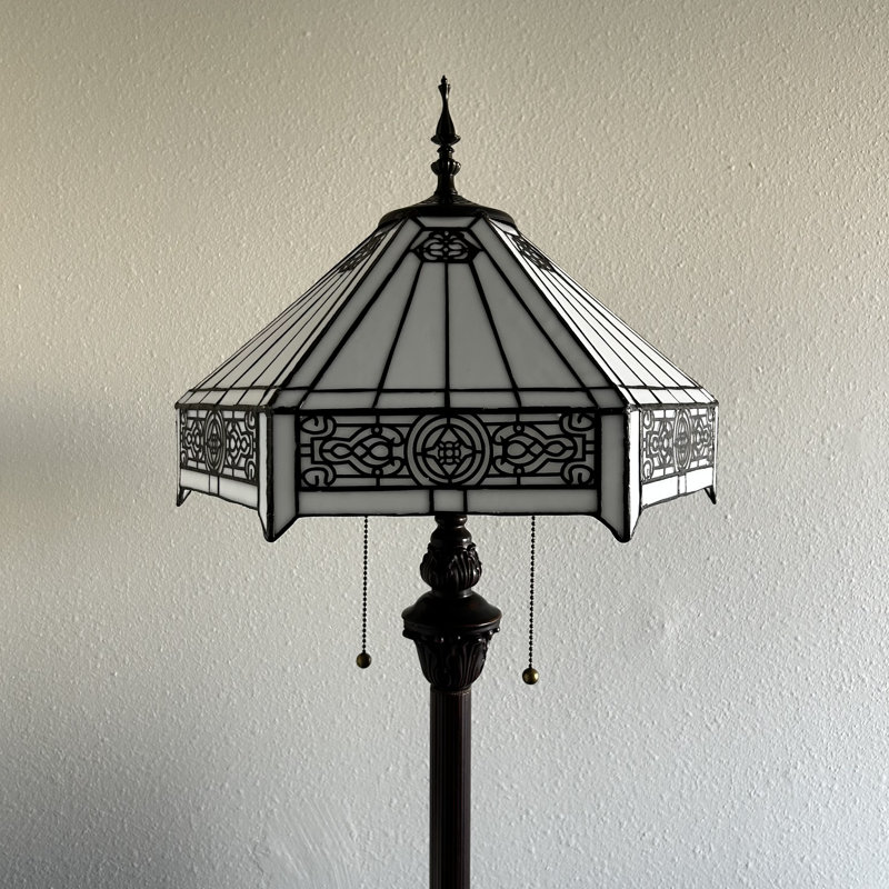 Berislav Tiffany Floor Lamp White Stained Glass Hexagon Metal Base LED Bulbs Included 16"W*16"D*64"H