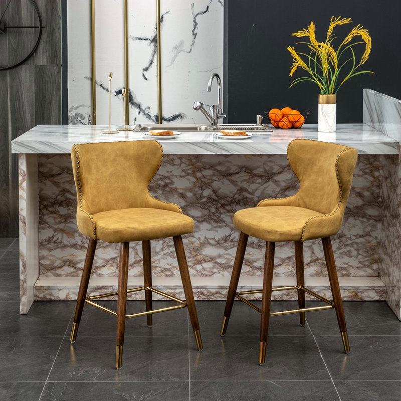 Ensemble de 2 tabourets de comptoir Mid-Century, Jaune