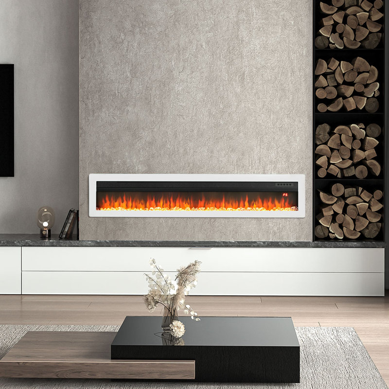 Wyndham Electric Fireplace with Adjustable Flames, Wall Mounted or Freestanding, White, 32.7cm H x 101.6cm W x 14.6cm D