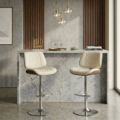 360° Swivel Faux Leather Upholstered Adjustable Height Dining Bar Pub Counter Stools With Metal Frame And Footrest (Set Of 2)