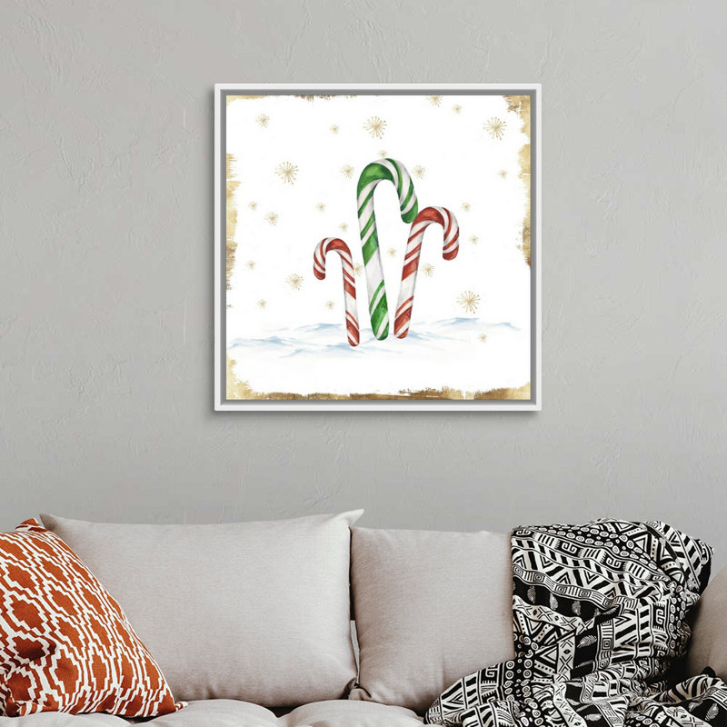 « Snowy Candycanes II », reproduction d’art sur toile, 38" H x 38" W x 1.75" D, Cadre blanc