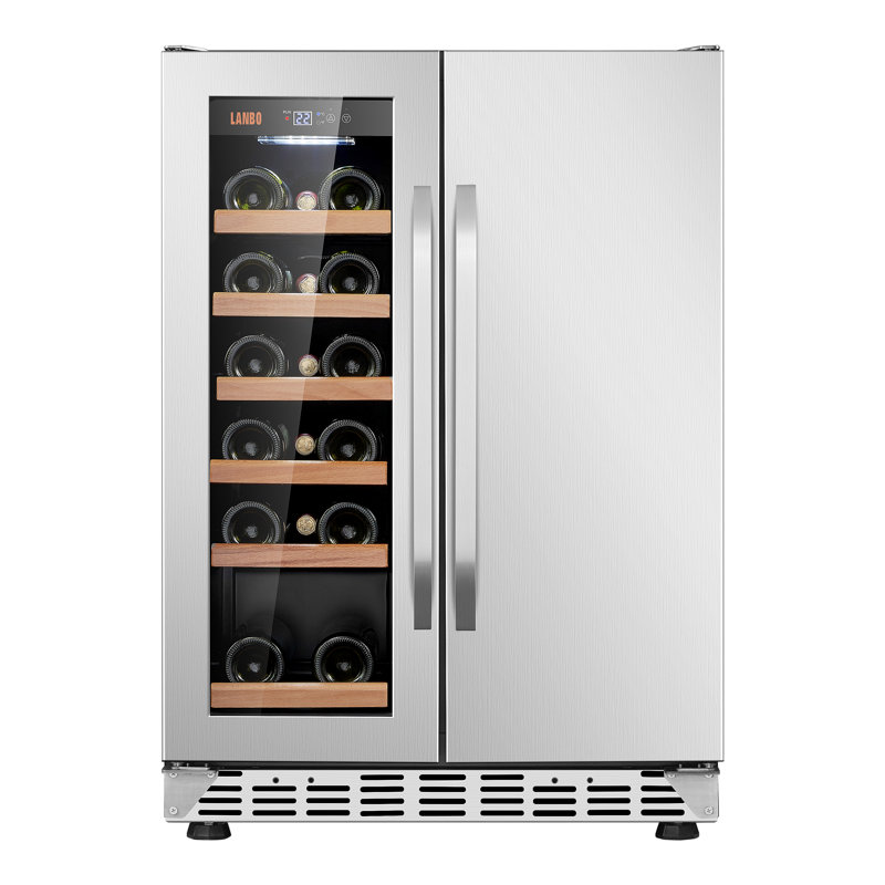 24" Dual Zone 18 Bottle Wine and 55 Can Beverage Cooler with French Door