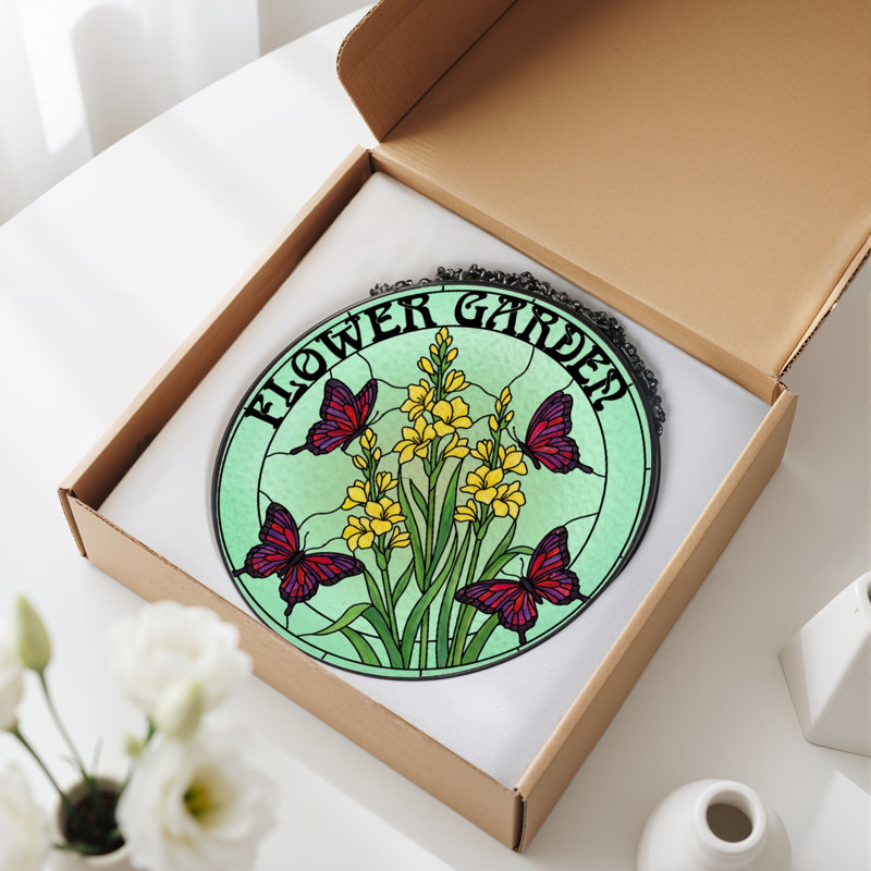 Vitrail de jardin en vitrail 12 "H Flower, H 12 po x l 12 po