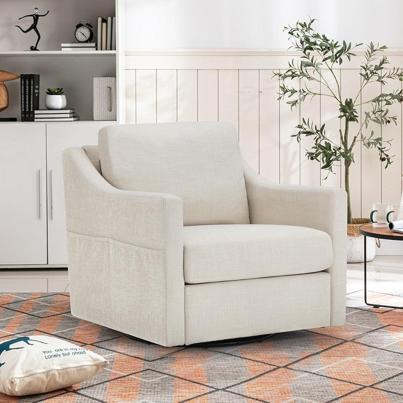 Upholstered Swivel Armchair, Beige