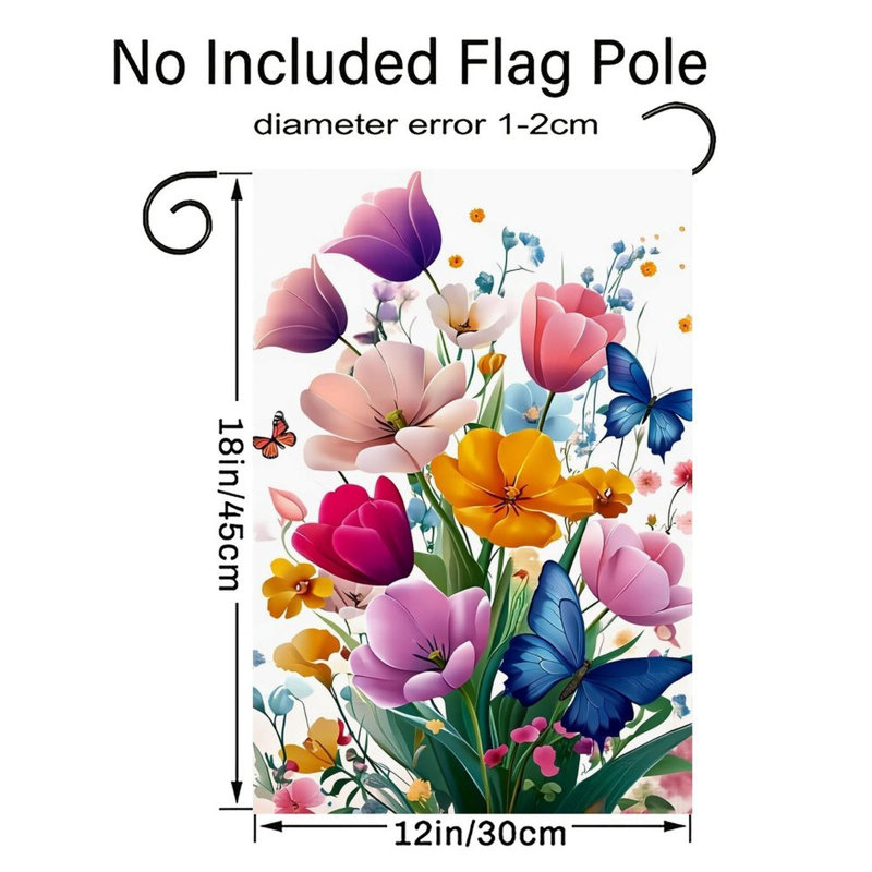 Drapeau de jardin floral et papillon double face, 12 po x 18 po
