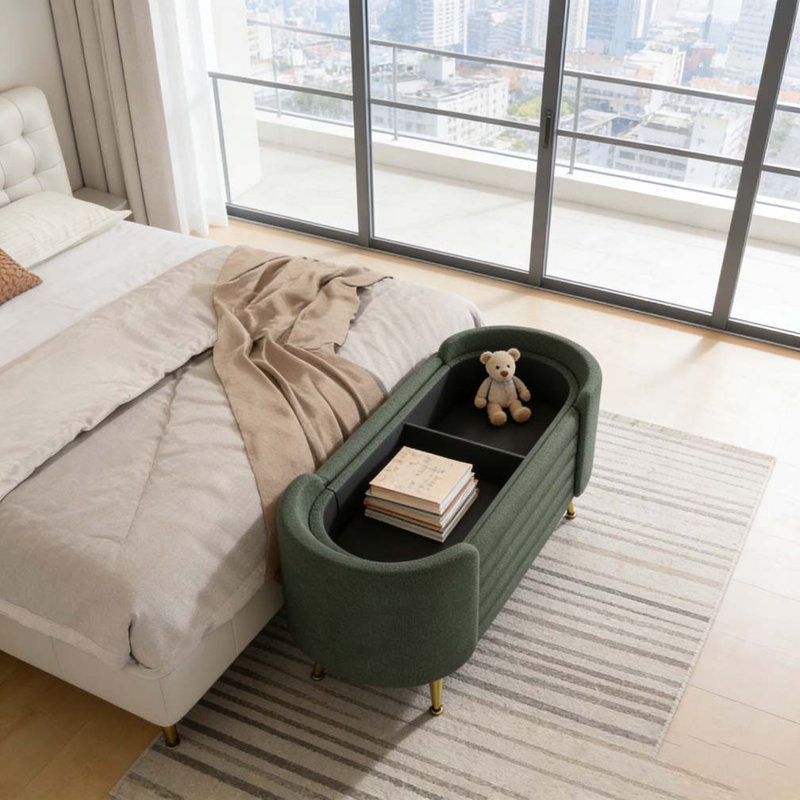 Banc de rangement rembourré Modern, Vert