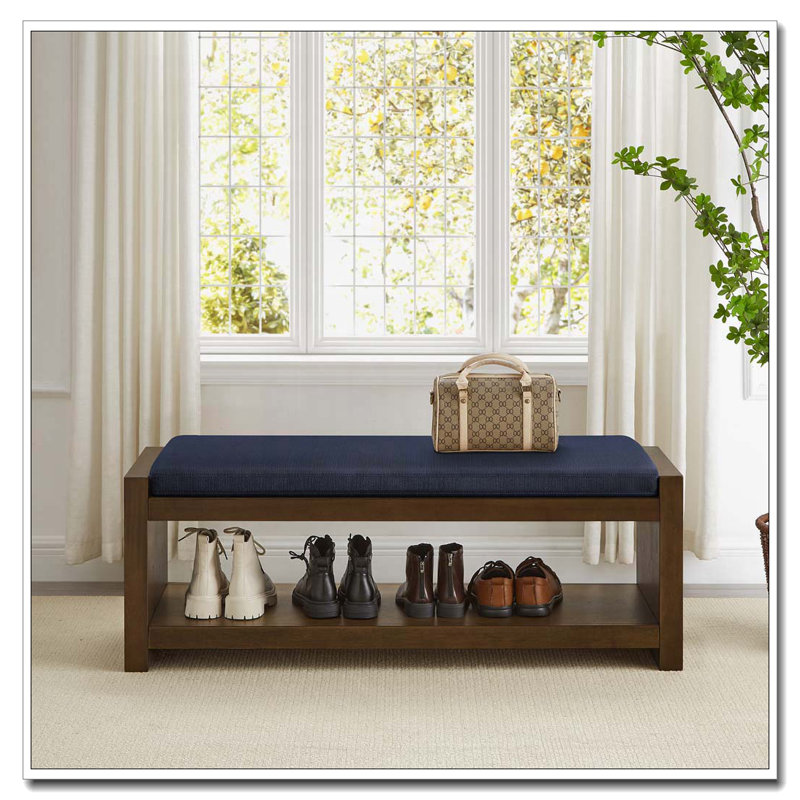 Bench with Lower Shelf Shoe Rack, Navy Blue