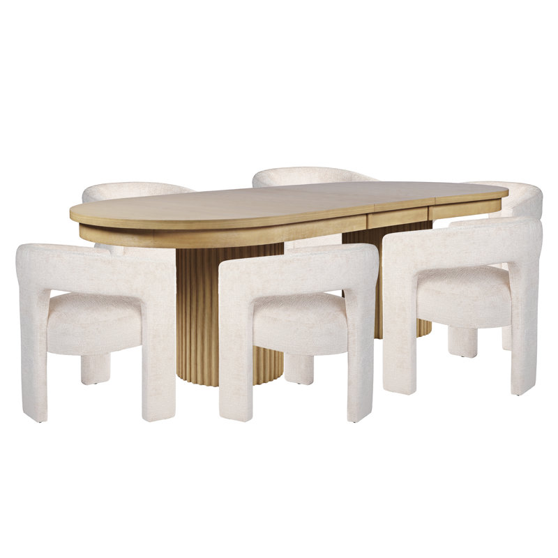 Ensemble de salle à manger à piédestal double 102 po Larson - Table naturelle avec chaises beiges, Marron clair, Beige