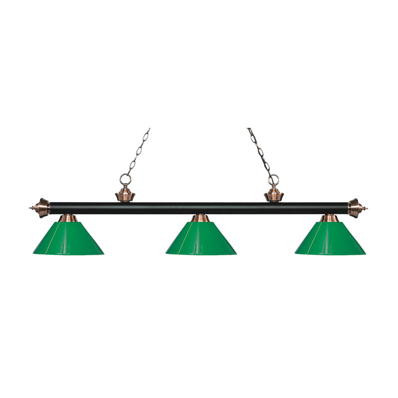 Luminaire suspendu linéaire à 3 lumières pour table de billard Chevelle, H 14,25 po x l 57 po x P 14 po, Vert, Noir mat