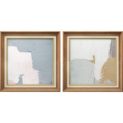 Abstrait pastel - ensemble de 2 peintures sur toile encadrées