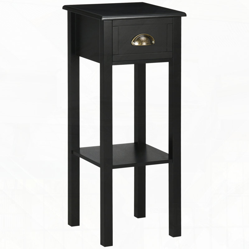 2-Tier Side Table With Drawer Shelf, End Table, Tall Side Table, Accent Table, Black, 29.5" H x 11.75" W x 11.75" D, 1