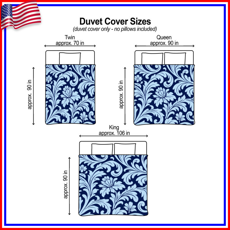 Housses de couette damassées à motif floral bleu, Très grand lit