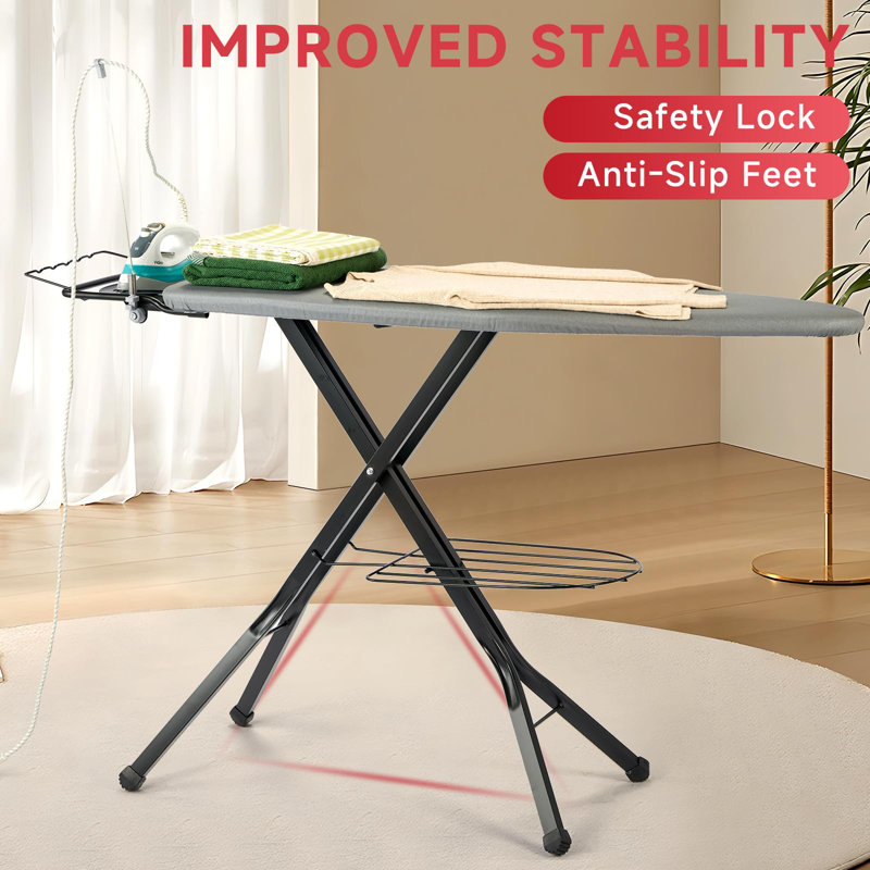 Extra Wide Full Size Ironing Board 57" L X18 W, Multifunctional Sturdy Ironing Board With Iron Rest, Foldable Adjustable Iron Board With Heat Resistant Cover, Enhanced Stability, Black Grey.