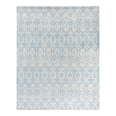 Tapis noué à la main de conception unique Ikat - beige, 8 pi 2 po x 10 pi 2 po
