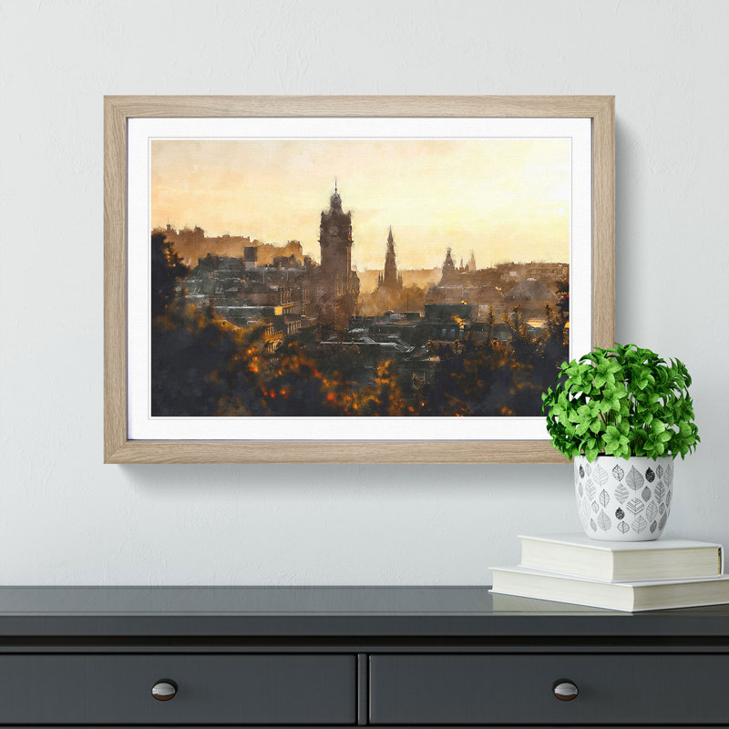 View of Edinburgh from Calton Hill - Picture Frame Painting Print on MDF, 33cm H x 45cm W x 2cm D, Oak Framed