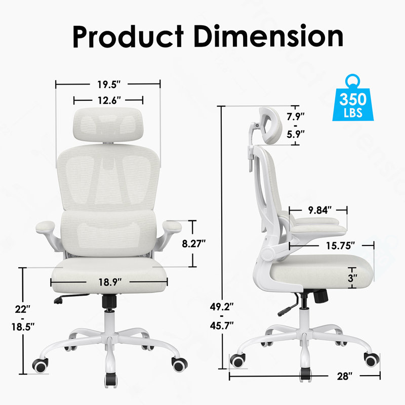 Chaise de bureau ergonomique, chaise de bureau avec appui-tête et soutien lombaire, chaise de bureau pivotante à haut dossier avec appui-tête pour chambre à coucher, cadeaux