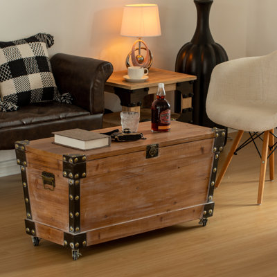 Banc de rangement en bois Vintiquewise avec roulettes et accents en métal noir