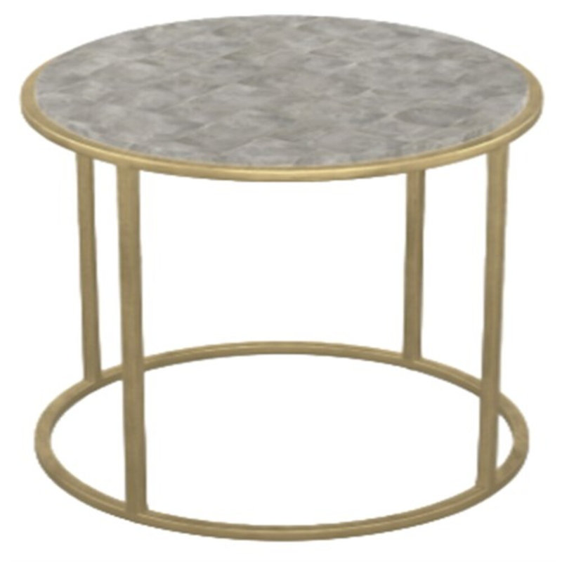 Villa Round End Table, White Capiz Top/Champagne Base
