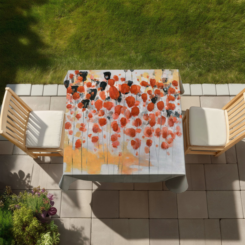 Abstract Red Dotted Flowers Field Tablecloth - Romantic Decor