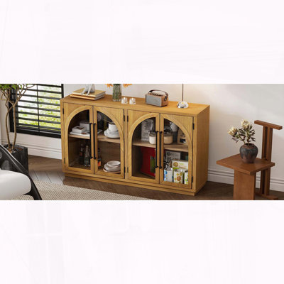 Retro Arched Glass Door Sideboard with Adjustable Shelves