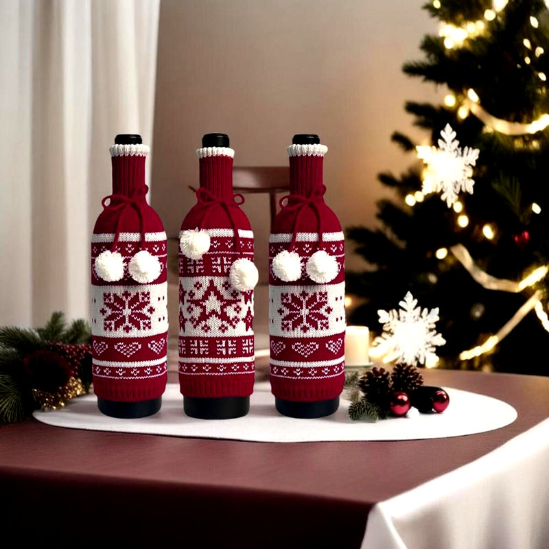 Ensemble de 3 bouteilles de vin en tricot tricoté pour Noël