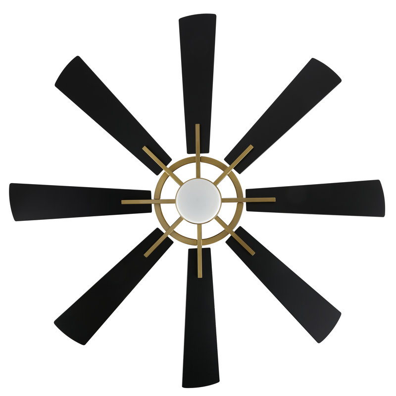 Avgoustinos DC Ceiling Fan with LED Light and Remote, 60", Gold with Black Blades