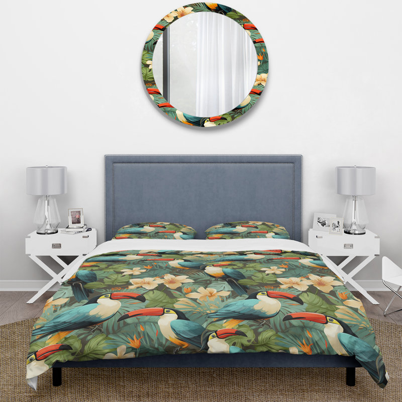 Ensemble de housse de couette Tropical Toucan, Housse de couette pour grand lit et 2 taies décor