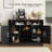 Farmhouse Buffet Cabinet With Prower Outlets, Rustic Sideboard Buffet With Wine Rack, Wooden Buffet Table For Dining Room, Antique Black-1613038196