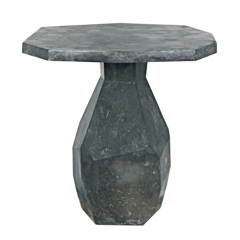 Noir Elegance 31" Round Black Marble Pedestal End Table