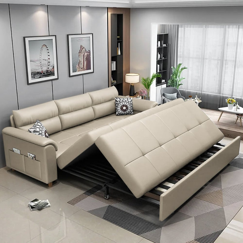 Canapé-lit convertible avec poches de rangement, Beige