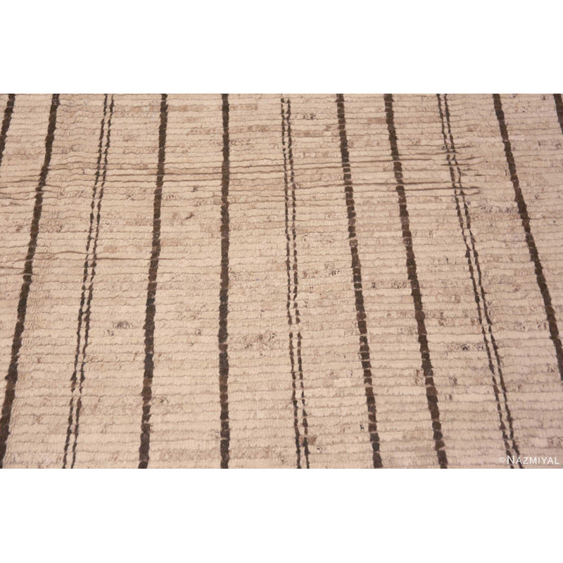 Tapis moderne à motif rayé minimaliste ivoire / crème / brun One-of-a-Kind