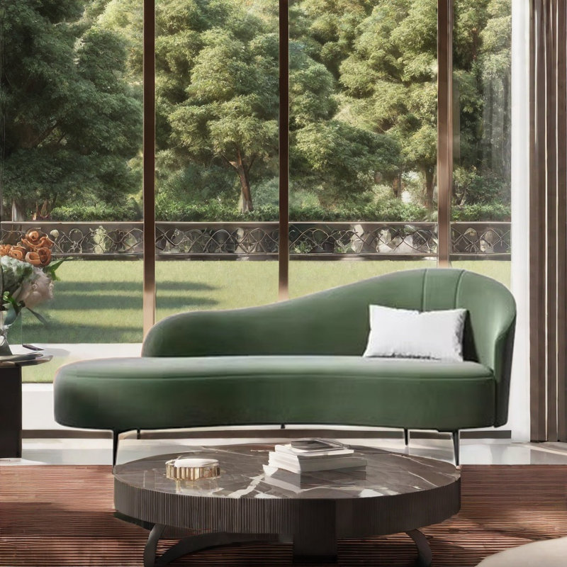 Chaise longue en velours avec pieds en acier inoxydable
