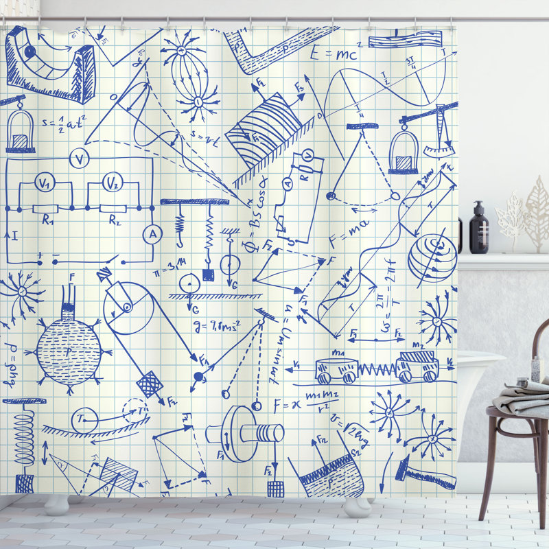 East Urban Home Physics Shower Curtain Technical Formulas Notebook Ivory Indigo, 70"H x 69"W