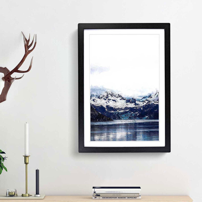 Snow Covered Mountains in Juneau Alaska - Picture Frame Painting Print, 36cm H x 27cm W x 2cm D, Black Framed